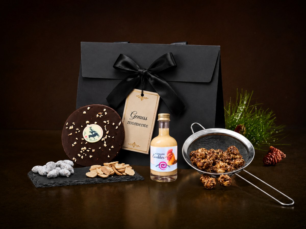 Kundengeschenk mit Lebkuchen, Schokotaler und Likör